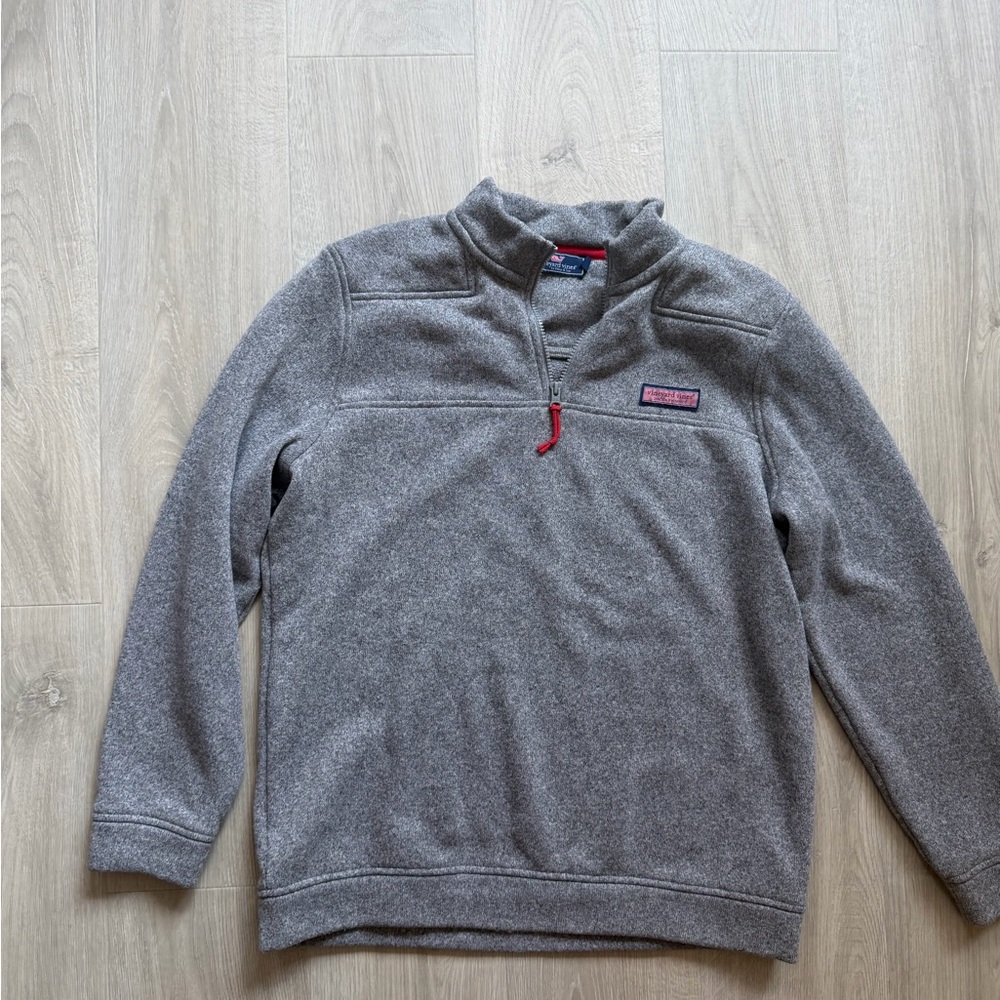 Vineyard Vines Gray Quarter-Zip Pullover with Red Zip Pull